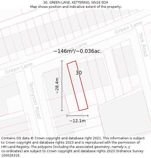 30, GREEN LANE, KETTERING, NN16 0DA: Plot and title map