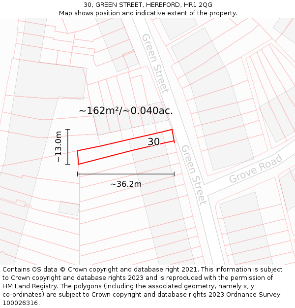 30, GREEN STREET, HEREFORD, HR1 2QG: Plot and title map
