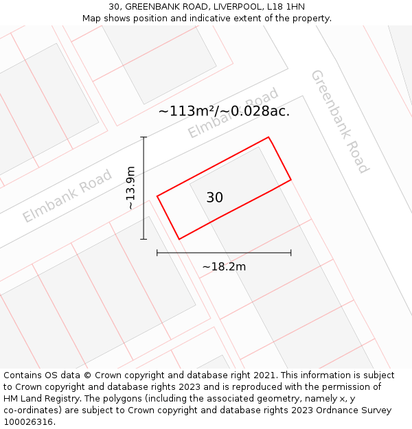 30, GREENBANK ROAD, LIVERPOOL, L18 1HN: Plot and title map