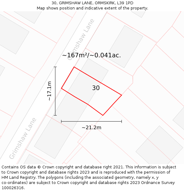 30, GRIMSHAW LANE, ORMSKIRK, L39 1PD: Plot and title map