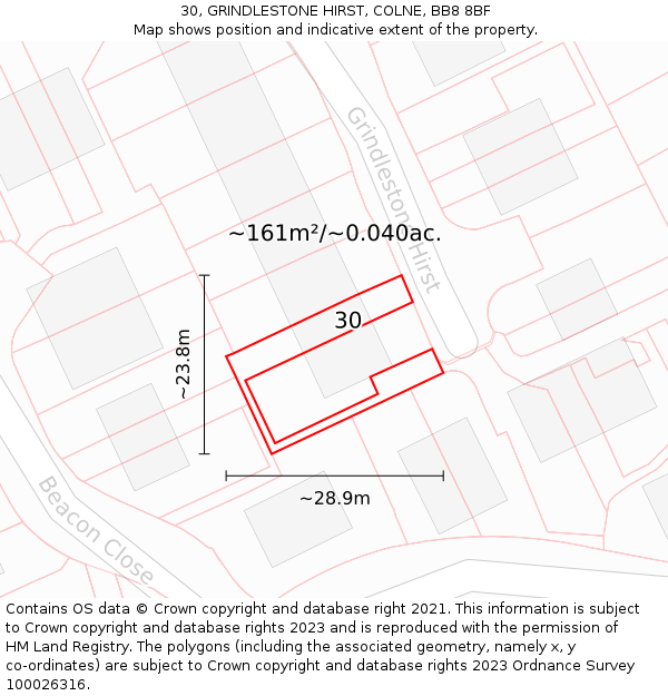30, GRINDLESTONE HIRST, COLNE, BB8 8BF: Plot and title map