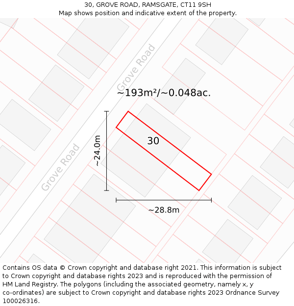 30, GROVE ROAD, RAMSGATE, CT11 9SH: Plot and title map
