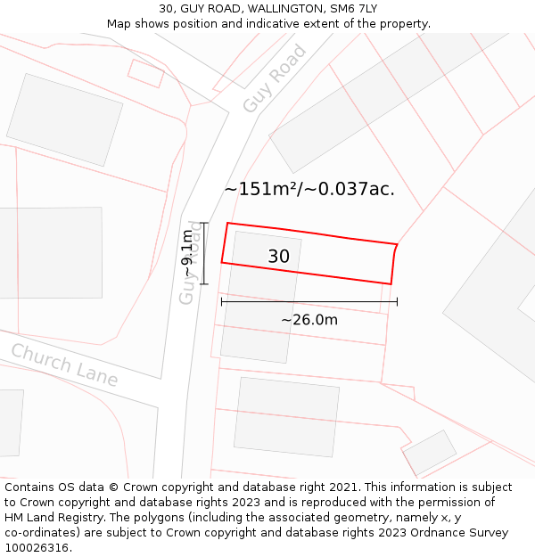30, GUY ROAD, WALLINGTON, SM6 7LY: Plot and title map