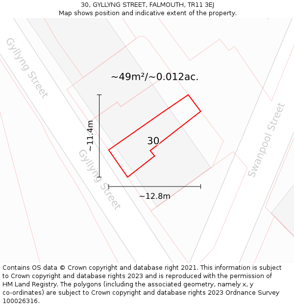 30, GYLLYNG STREET, FALMOUTH, TR11 3EJ: Plot and title map
