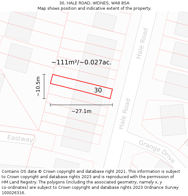 30, HALE ROAD, WIDNES, WA8 8SA: Plot and title map