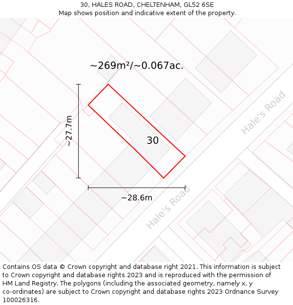 30, HALES ROAD, CHELTENHAM, GL52 6SE: Plot and title map