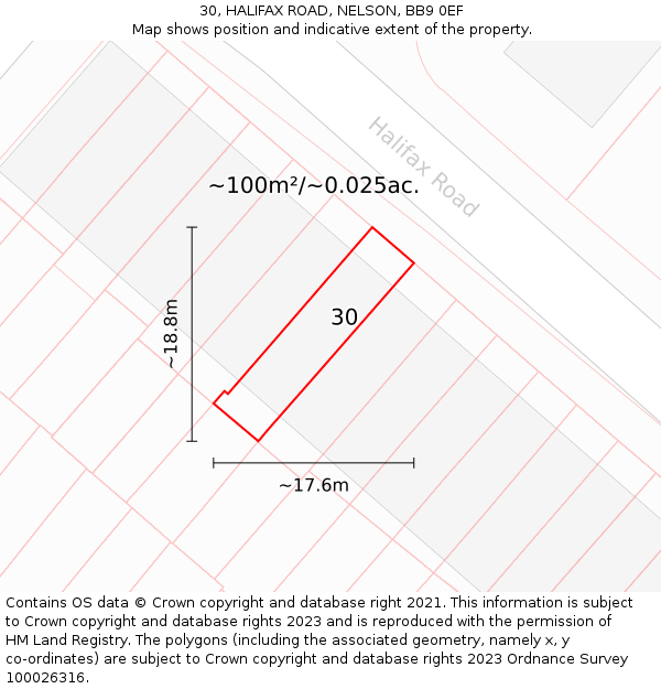 30, HALIFAX ROAD, NELSON, BB9 0EF: Plot and title map