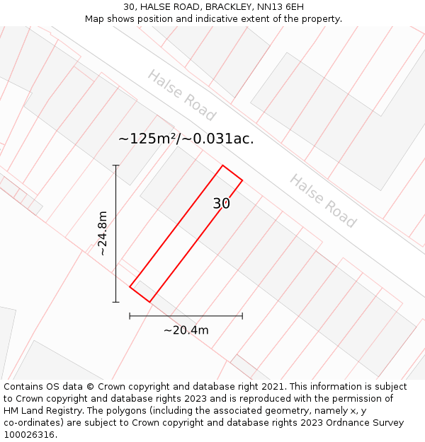 30, HALSE ROAD, BRACKLEY, NN13 6EH: Plot and title map