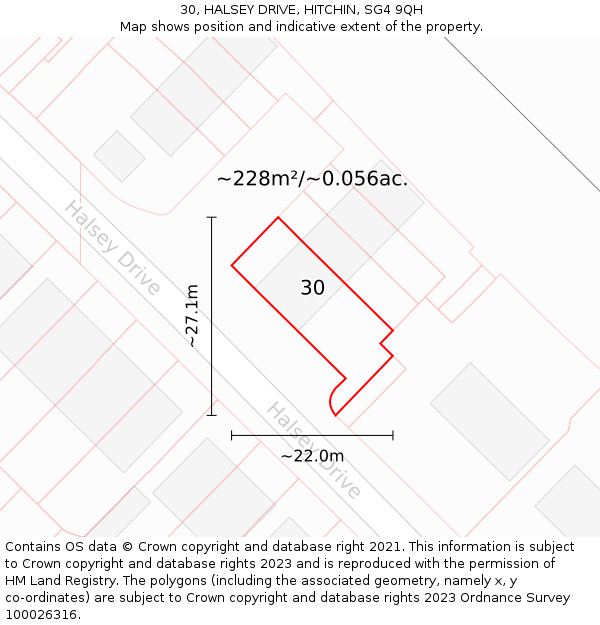 30, HALSEY DRIVE, HITCHIN, SG4 9QH: Plot and title map