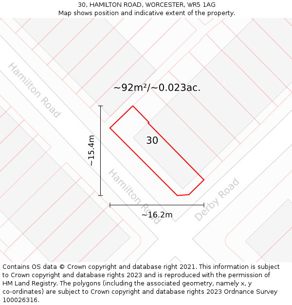 30, HAMILTON ROAD, WORCESTER, WR5 1AG: Plot and title map