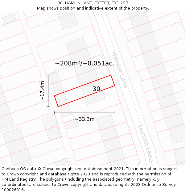 30, HAMLIN LANE, EXETER, EX1 2SB: Plot and title map