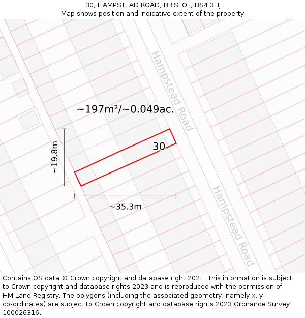 30, HAMPSTEAD ROAD, BRISTOL, BS4 3HJ: Plot and title map