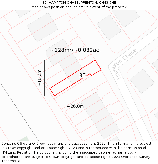 30, HAMPTON CHASE, PRENTON, CH43 9HE: Plot and title map