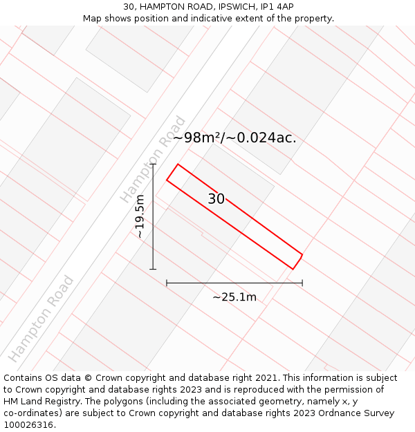 30, HAMPTON ROAD, IPSWICH, IP1 4AP: Plot and title map