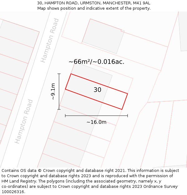 30, HAMPTON ROAD, URMSTON, MANCHESTER, M41 9AL: Plot and title map