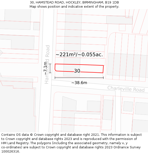 30, HAMSTEAD ROAD, HOCKLEY, BIRMINGHAM, B19 1DB: Plot and title map