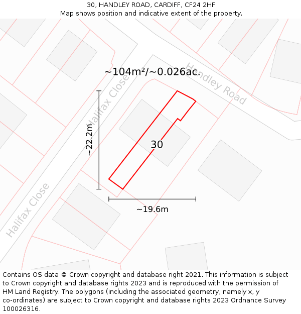 30, HANDLEY ROAD, CARDIFF, CF24 2HF: Plot and title map