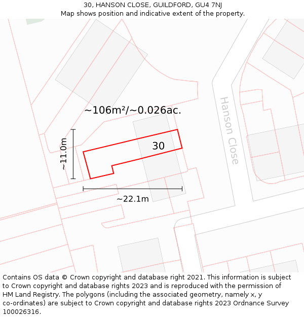 30, HANSON CLOSE, GUILDFORD, GU4 7NJ: Plot and title map