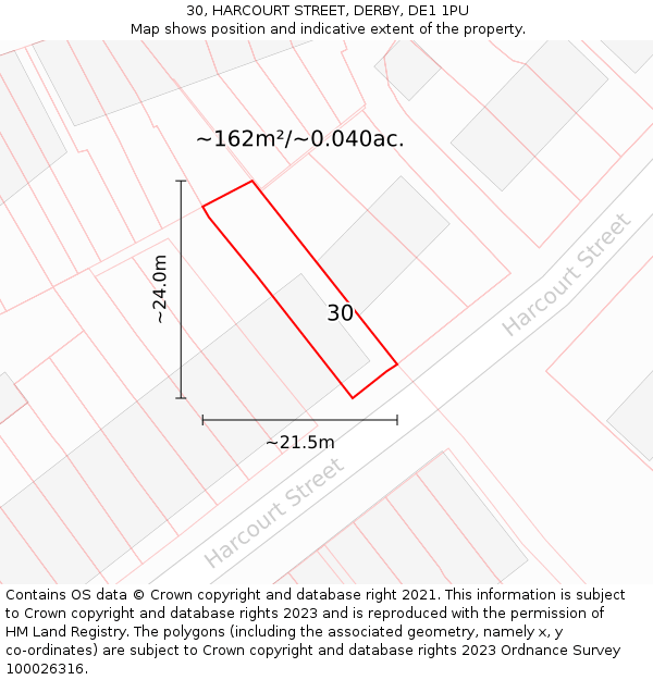 30, HARCOURT STREET, DERBY, DE1 1PU: Plot and title map
