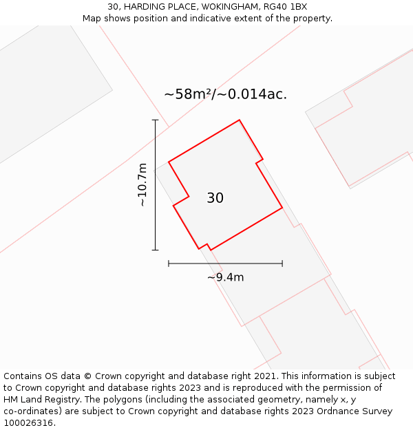 30, HARDING PLACE, WOKINGHAM, RG40 1BX: Plot and title map