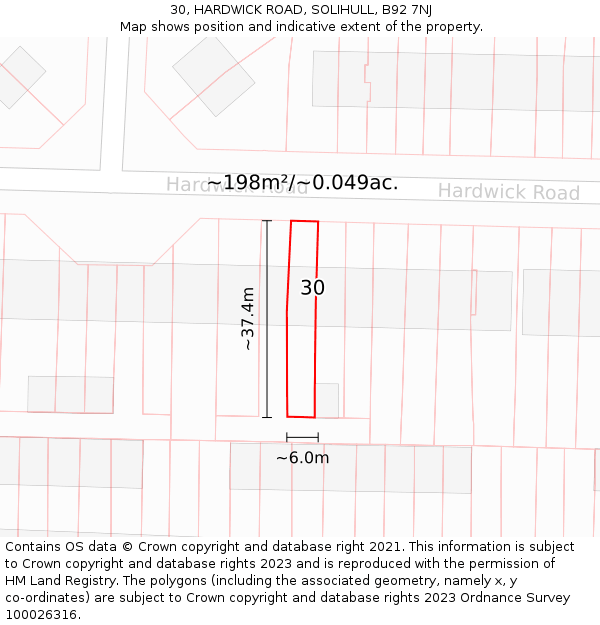 30, HARDWICK ROAD, SOLIHULL, B92 7NJ: Plot and title map