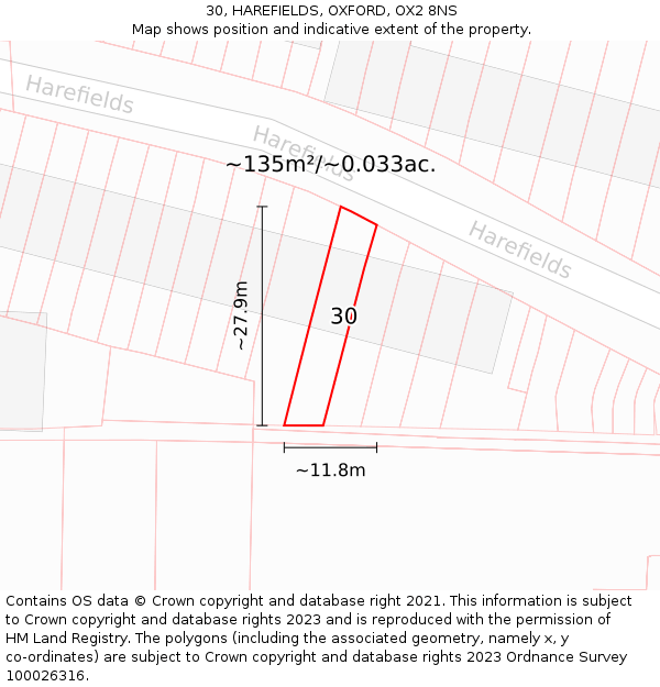 30, HAREFIELDS, OXFORD, OX2 8NS: Plot and title map