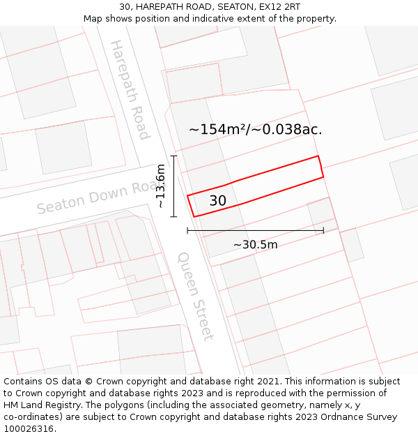 30, HAREPATH ROAD, SEATON, EX12 2RT: Plot and title map