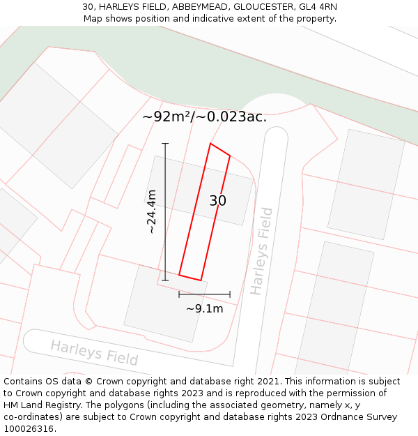 30, HARLEYS FIELD, ABBEYMEAD, GLOUCESTER, GL4 4RN: Plot and title map