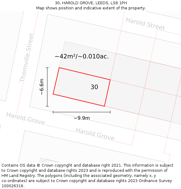 30, HAROLD GROVE, LEEDS, LS6 1PH: Plot and title map