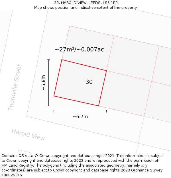 30, HAROLD VIEW, LEEDS, LS6 1PP: Plot and title map