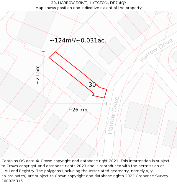 30, HARROW DRIVE, ILKESTON, DE7 4QY: Plot and title map