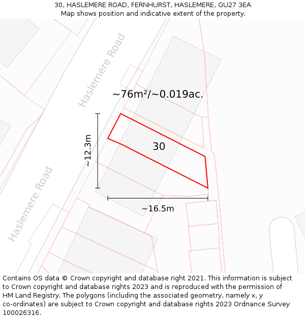 30, HASLEMERE ROAD, FERNHURST, HASLEMERE, GU27 3EA: Plot and title map