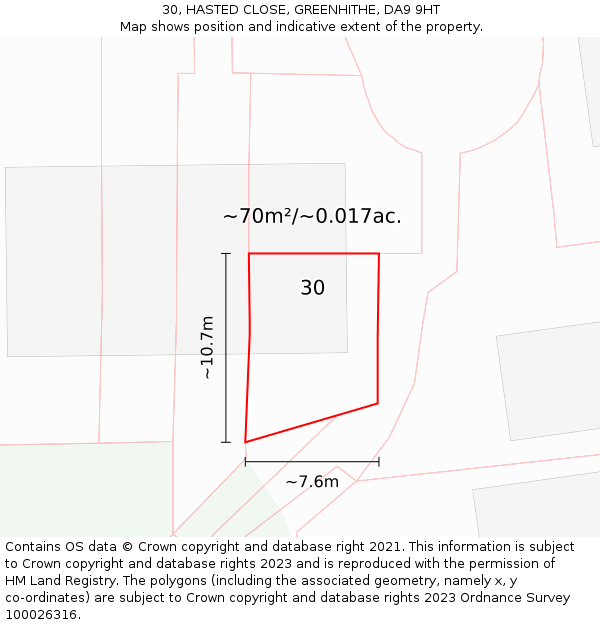 30, HASTED CLOSE, GREENHITHE, DA9 9HT: Plot and title map