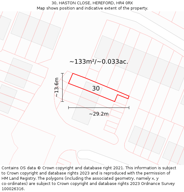 30, HASTON CLOSE, HEREFORD, HR4 0RX: Plot and title map