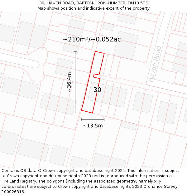 30, HAVEN ROAD, BARTON-UPON-HUMBER, DN18 5BS: Plot and title map