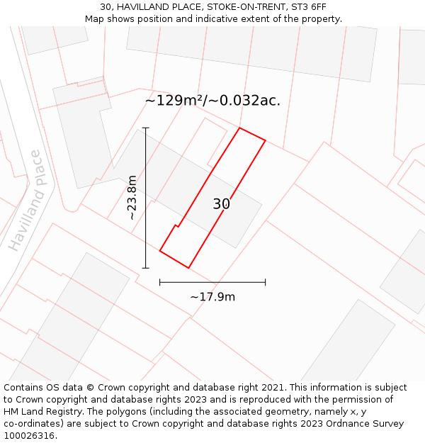 30, HAVILLAND PLACE, STOKE-ON-TRENT, ST3 6FF: Plot and title map