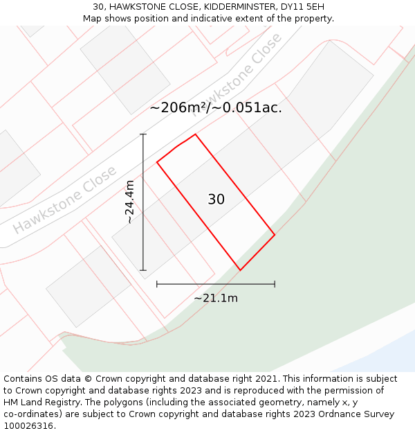 30, HAWKSTONE CLOSE, KIDDERMINSTER, DY11 5EH: Plot and title map