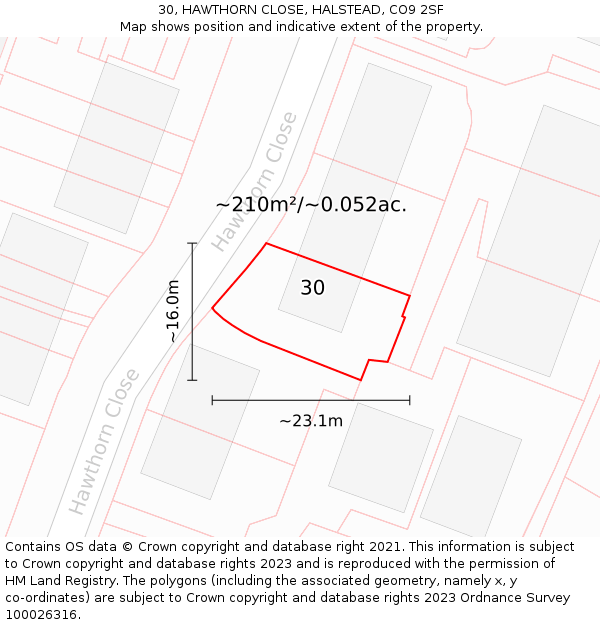 30, HAWTHORN CLOSE, HALSTEAD, CO9 2SF: Plot and title map