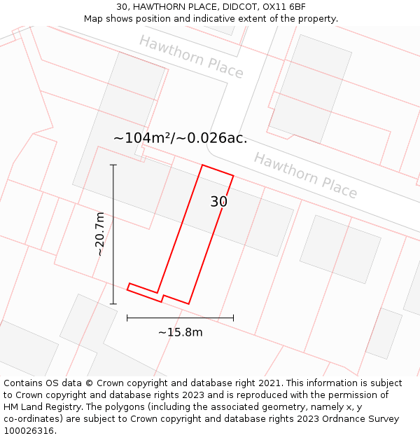 30, HAWTHORN PLACE, DIDCOT, OX11 6BF: Plot and title map