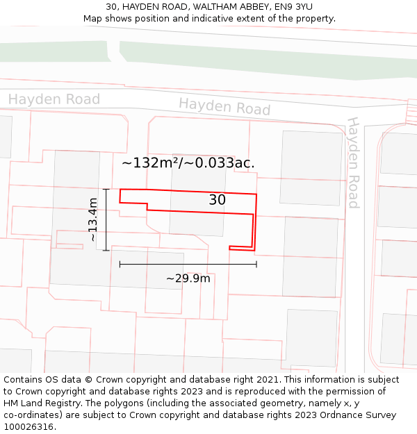 30, HAYDEN ROAD, WALTHAM ABBEY, EN9 3YU: Plot and title map