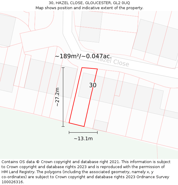 30, HAZEL CLOSE, GLOUCESTER, GL2 0UQ: Plot and title map