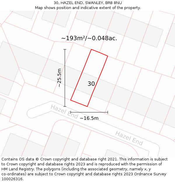 30, HAZEL END, SWANLEY, BR8 8NU: Plot and title map