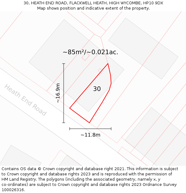 30, HEATH END ROAD, FLACKWELL HEATH, HIGH WYCOMBE, HP10 9DX: Plot and title map