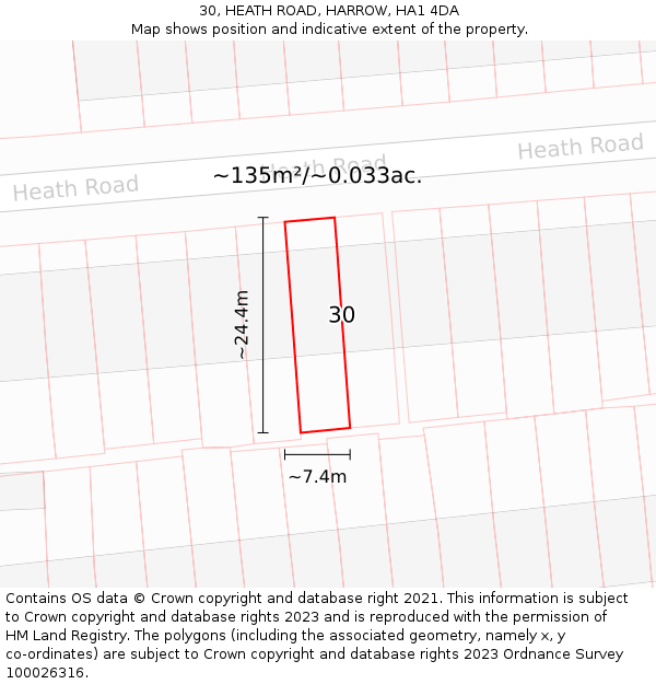 30, HEATH ROAD, HARROW, HA1 4DA: Plot and title map