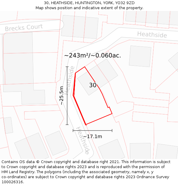 30, HEATHSIDE, HUNTINGTON, YORK, YO32 9ZD: Plot and title map