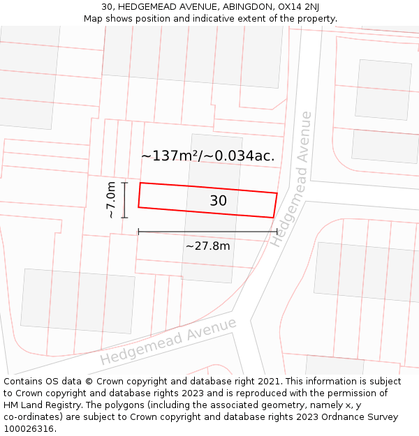 30, HEDGEMEAD AVENUE, ABINGDON, OX14 2NJ: Plot and title map