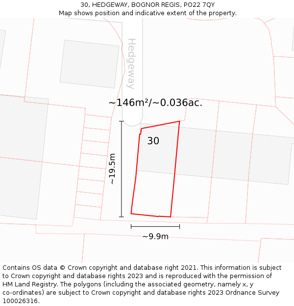 30, HEDGEWAY, BOGNOR REGIS, PO22 7QY: Plot and title map
