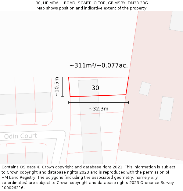30, HEIMDALL ROAD, SCARTHO TOP, GRIMSBY, DN33 3RG: Plot and title map