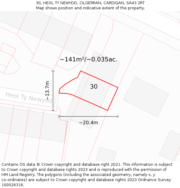 30, HEOL TY NEWYDD, CILGERRAN, CARDIGAN, SA43 2RT: Plot and title map