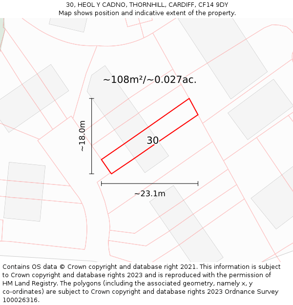 30, HEOL Y CADNO, THORNHILL, CARDIFF, CF14 9DY: Plot and title map